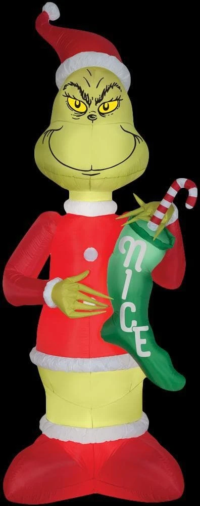 Morris Christmas Decorations Airblown Grinch With Nice Stocking Giant Inflatable Scene - Dr. Seuss