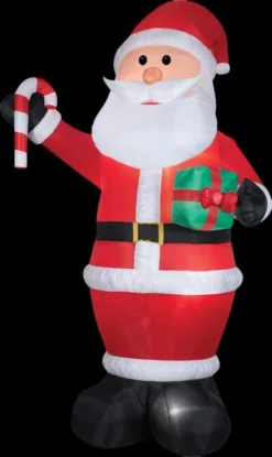 Morris Inflatable Decorations Airblown Santa With Gift And Candy Cane Inflatable