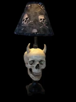 Skeletons And More "Desk Lamp With Devil Skull And Bone Shade" Haunted House Lighting Horror Movie Props
