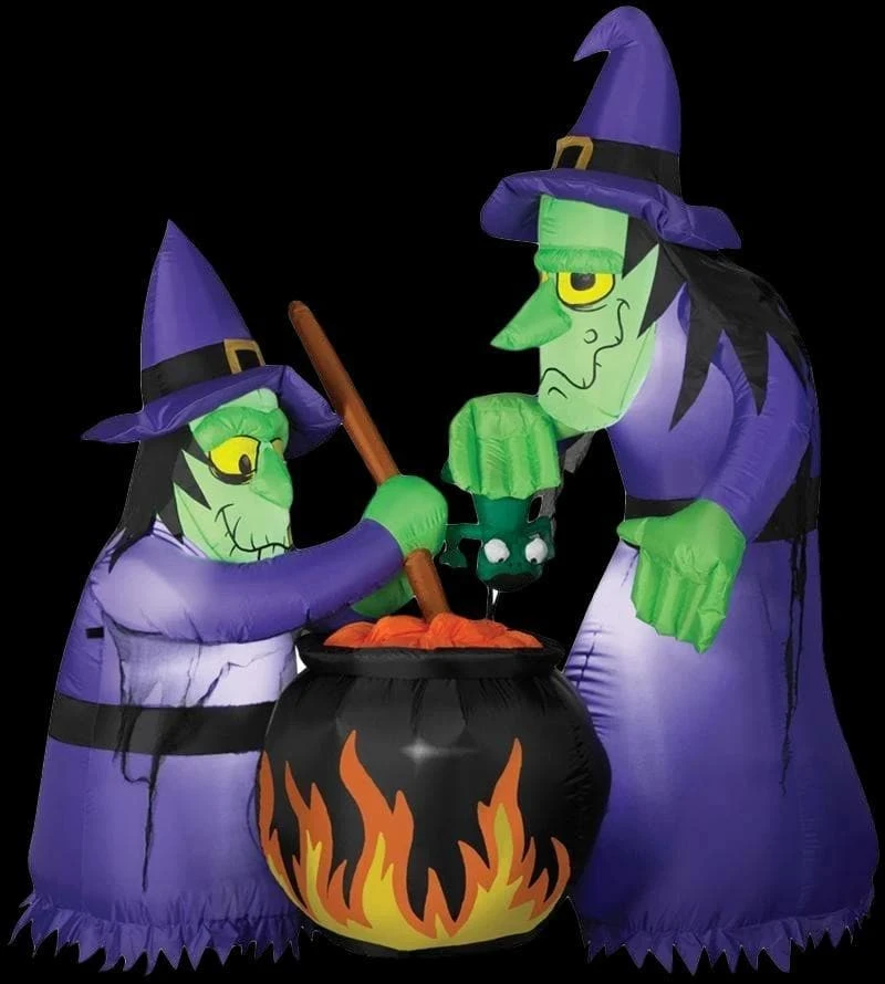 Morris "Double Witch And Cauldron" Animated Air-blown Inflatable Decoration - 6 Foot Tall Decorations