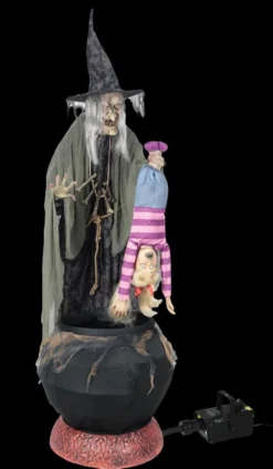 Morris Props "Stew Brewing Witch With Kid And Fog" Electric Animated Halloween Prop